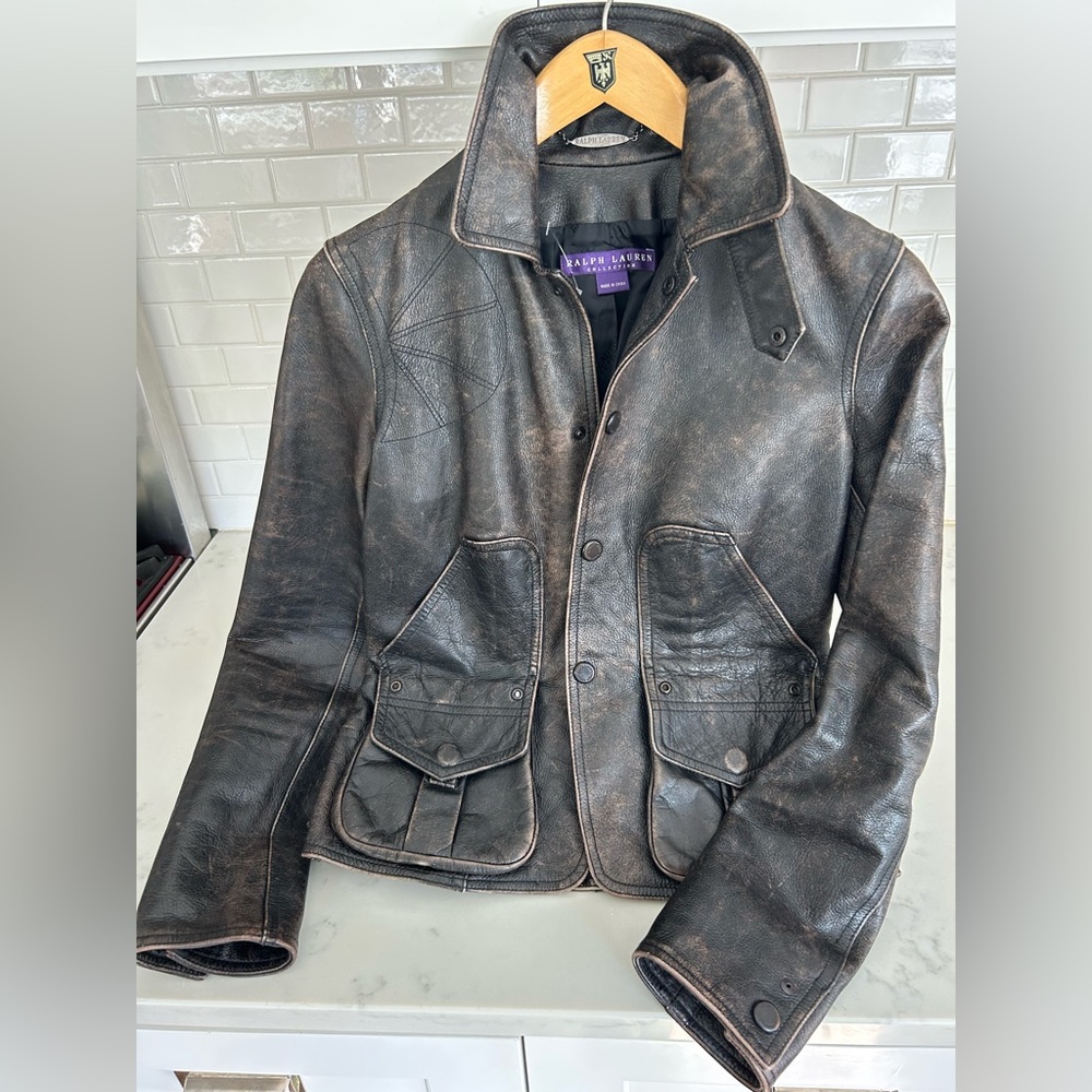 Ralph Lauren purple label women’s leather bomber jacket